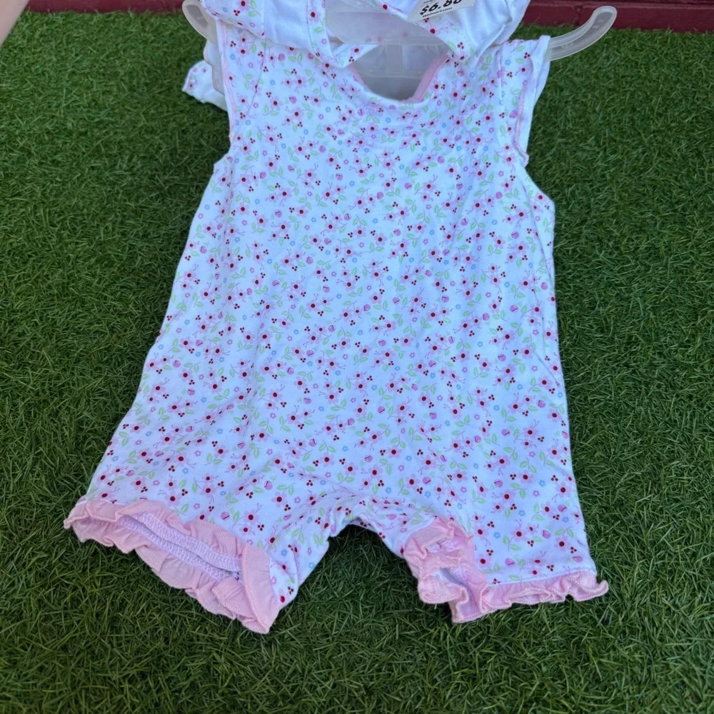 Vtg NWT Y2K Faded Glory Rompers Baby Girls 0/3 Months White‎ Floral Embroidered